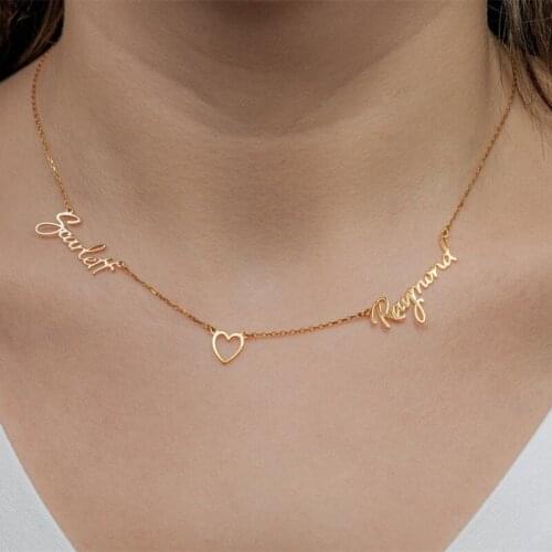 Custom Two Name Necklace Personalized Custom Double Heart Letter Necklace Women Stainless Steel Chain Collier Femme