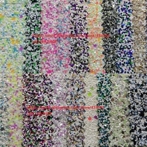 PG013 Colorful Chunky Glitter Leather Glitter Fabric For DIY Sewing Synthetic leather P237