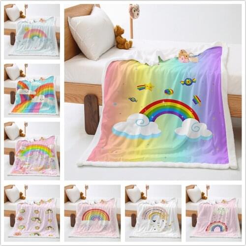 Girls Plush Blanket Girly Rainbow Print Fleece Throw Blanket for Bed Sofa Couch Colorful Bright Sherpa Blanket Multicolor