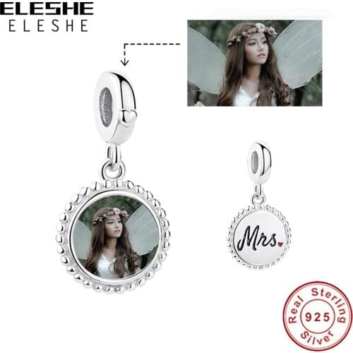 ELESHE Authentic 925 Sterling Silver Mis Dangle Charm Personalized Custom Photo Fine Bead fit Original Bracelet DIY Jewelry 2020