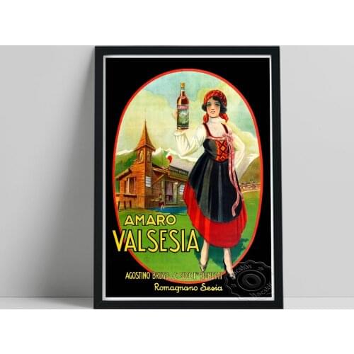 European Advertising Print Poster, Amaro Valsesia Vintage Food And Drink Poster, Beautiful Girl Canvas Painting Home Wall Decor
