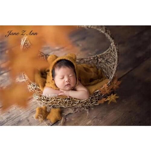 Fluffy long fringed pillow + star bear hat blanket set newborn photography props studio shooting accessories