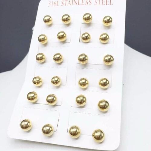 12pair/lot Silver/Gold tone Round Bead Ball Stud Earring for Women Surgical Steel Earring Unisex High Quality Fashion Jewelry