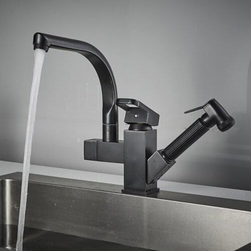Kitchen Faucet with Shower Head Kitchen Sink Mixer Taps Hot and Cold Black Oil Rotation Water Taps Torneira Cozinha Sink Mixer