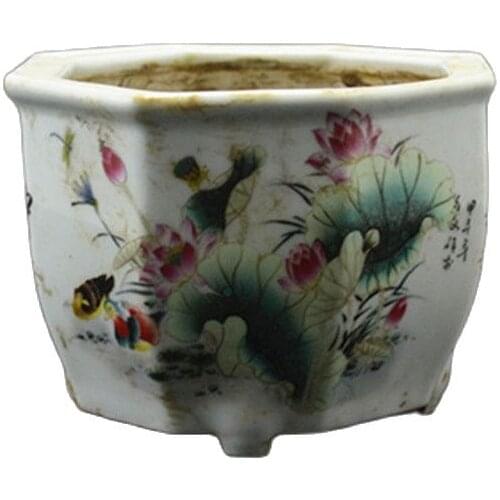 Free shipping goods factory pastel antique porcelain pot lotus flower decoration classic collection of antique multilateral