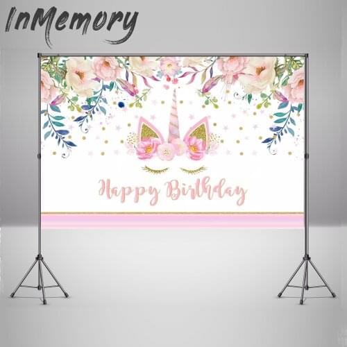 InMemory Photography Backgrounds Flower Unicorn Party Backdrop Children Birthday Decoration Photo Studio Photocall 220x150cm