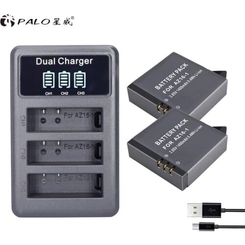 PALO 2pcs FOR AZ16-1 XIAOMI YI II 4K battery + LCD USB Dual Bateria Charger for Xiaomi Yi 4K Sport Action Camera