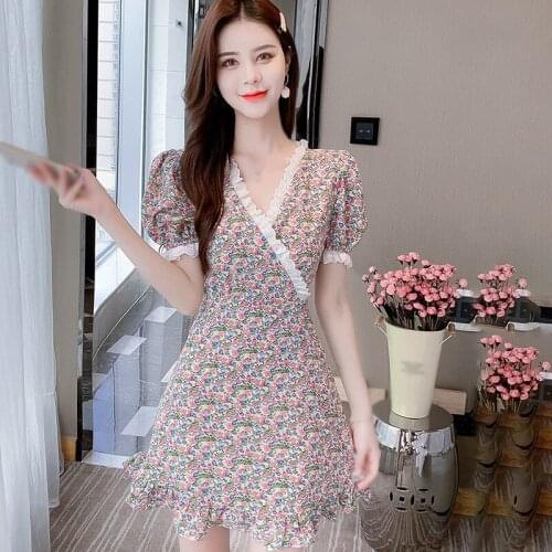 Dress Women Elegant Sexy Bodycon Summer Dress Femme Puff Sleeve High Waist Sundress