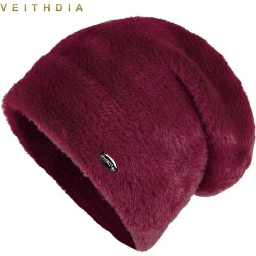 VEITHDIA High Quality Women Winter Hats Fashion Rabbit velvet Knitted Like Mink Fur Hat Female Girl Double thickening Beanies