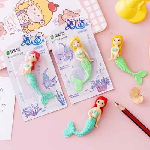 1pcs Cute Erasers Detachable Cartoon Mermaid Princess Eraser for Girls Pencil Eraser Korean Stationery Cute School Supplies Gift