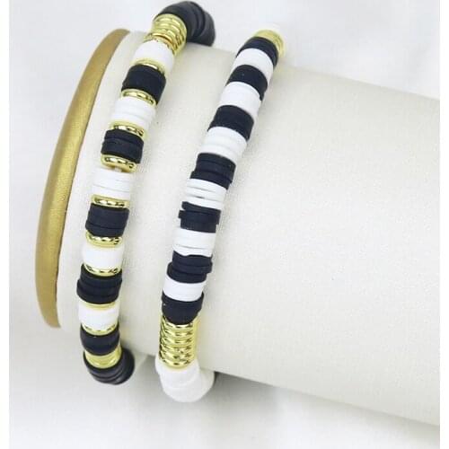 10 Pieces Handmade White black Polymer Clay Gold Bead Bracelet jewelry Bracelet Handmade chain women Bracelet Jewelry 90004