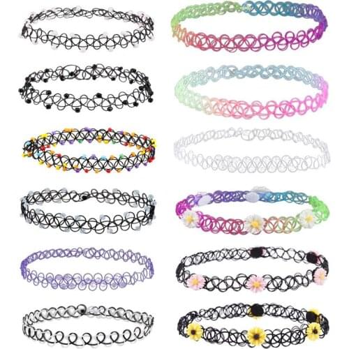 12PCS Necklace Gothic Henna Tattoo Stretch Elastic Jewelry Value Pack