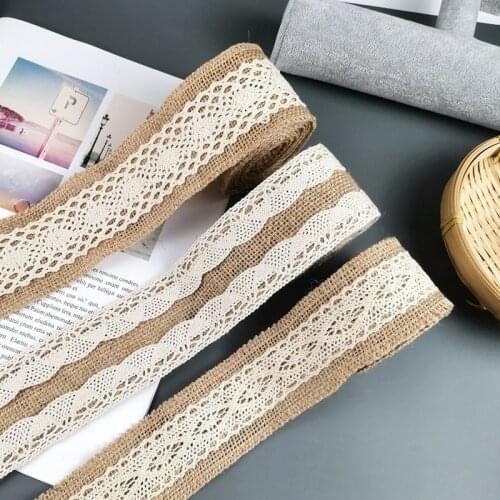 2M Wide Burlap Lace Ribbon Jute Burlap Ribbon for Wedding/Bridal Decoration, Home Decoration, Gift Packaging, DIY Crafts