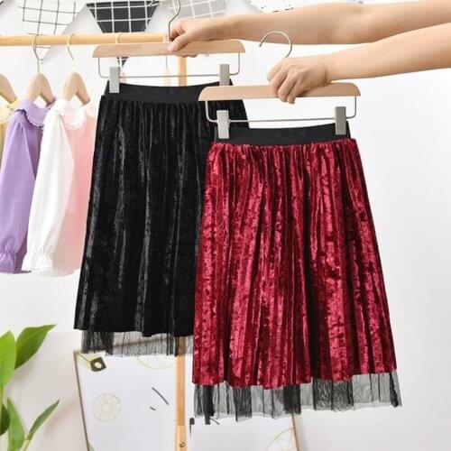 2020 Autumn Winter Children Velvet Mesh Skirt Kids Pleated Skirt Baby Toddlers Teenage Clothes School Girls Long Skirts Bottoms