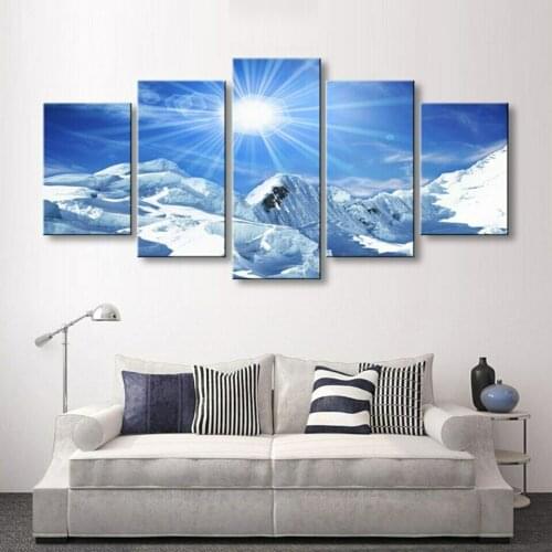 No Framed Canvas 5Pcs Sun on Arctic Glacier Posters Canvas Pictures Decorative Prints Wall Art Paintings Home Decor Living Room
