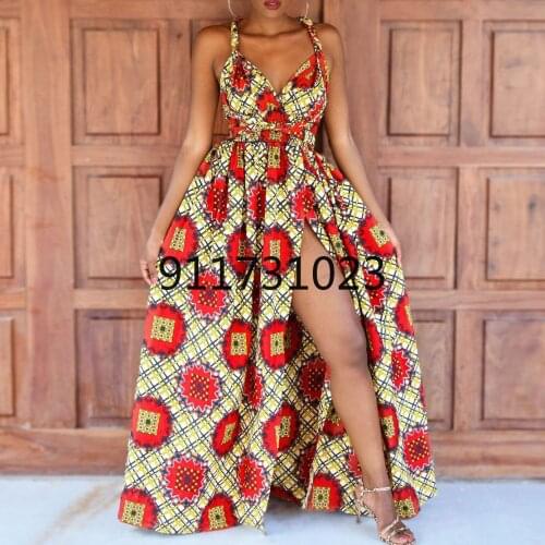 2021 Polyester African Dresses for Women New Arrival African Women Sleeveless Printing Long Dress African Clothes
