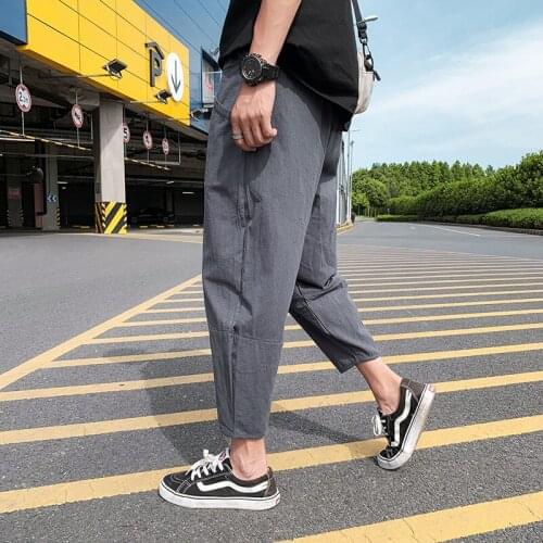 Japan Style Harajuku Men Oversize Wide Leg Pants Streetwear Straight Casual Hip Hop Ankle Length Pants Summer Male Harem Pants