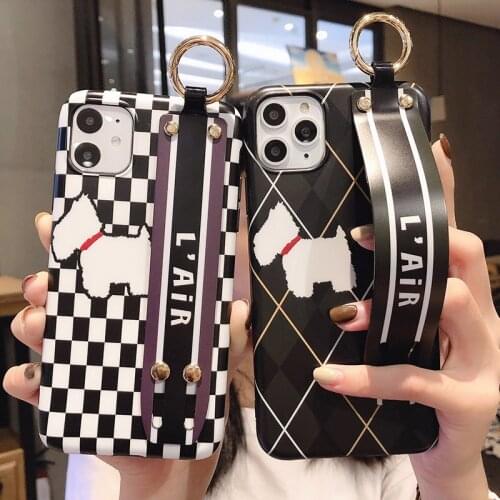 Cute Cartoon Dog Wrist Strap Phone Case For iPhone 11 Pro X Xr Xs Max Soft TPU Protective Back Cover For iPhone 7 8 Plus SE 2020
