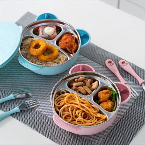 Baby Dishes Thermal Insulation Lunch Box Cute Baby Tableware Bowl Portrable Suction Bowl Sucker Feeding Bowl Dining Plate