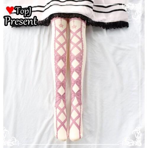 Women girl lolita Bow Tights Harajuku Tattoo Pantyhose Female Stocking Medias Party Pants sweet Lolita cosplay stockings