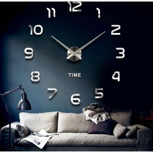 European Fashion Large Wall Clock Sticker 3D Acrylic Digital Mirror Wall Sticker Wall Clock for Living Room Home Decoration