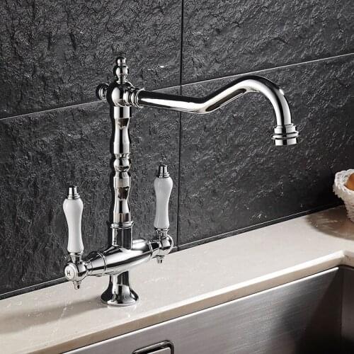 European kitchen faucet silver antique copper retro sink sink faucet American hot and cold faucet