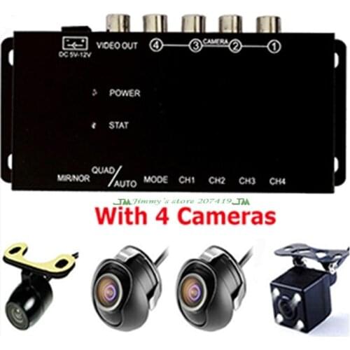 4 Cameras Split switch control box IR Remote Car Multiple Cameras Video Image for Front/Rear/Left/Right View Parking System