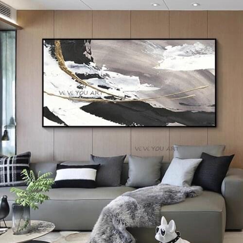 100% Hand Painted oil Painting Canvas Abstract And Black White Gold Modern Art Acrylic Large Wall For Living Room Deco