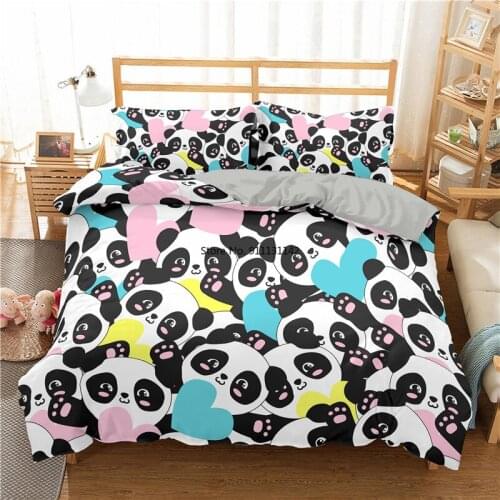 Cute Panda Print Bedding Set 3D Cartoon Digital Print Down Quilt Cover Pillowcase Children Bedroom Home Decoration Home Textile