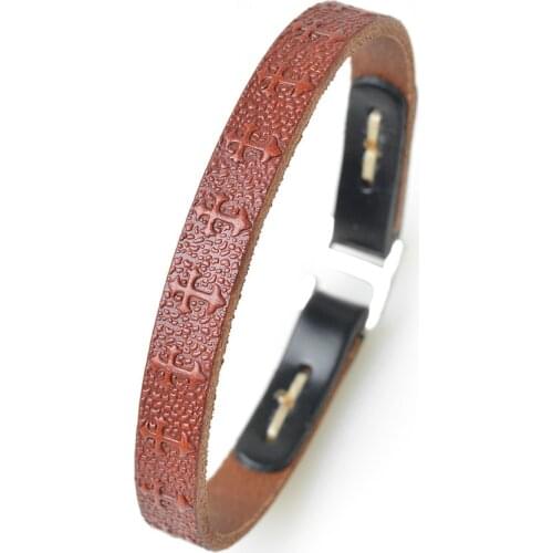 Retro leather bracelet carved cross four-leaf clover bracelet for women man environmental protection alloy buckle bracelet Chris