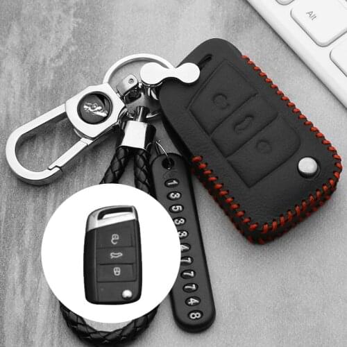 Leather Key Case Key Cover For Volkswagen Golf 7 GTI R MK7 Tiguan 2017 For Skoda Octavia A7 For Seat Leon Ibiza Key Portect