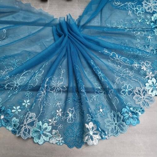 1 Meter/lot 21cm Width Deep Blue Floral Lace Fabric Embroidery DIY Lace Trim for Garments and Wedding Decoration