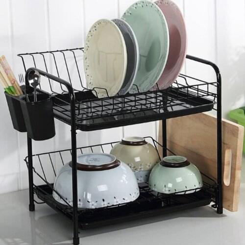 Kitchen Drain Basket Black Dish Rack Dish Double-Layer Drain Rack Kitchen Rack To Dry Tableware Storage Rack