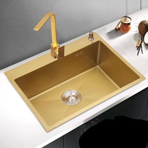 304 stainless steel kitchen gold nano sink single trough under the table basin manual small wash basin basin