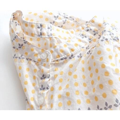 Summer Small Unlined Upper Garment Cotton Jacket Fresh Wave Point Printing Art Collar Shirt Seven Female Summer Lantern Sleeve