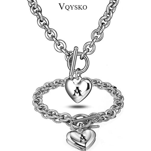 Heart Pendant Necklace and Bracelet Sets Chain For Women Stainless Steel Silver Drop White Jewelry Set Party Gifts Jewelry