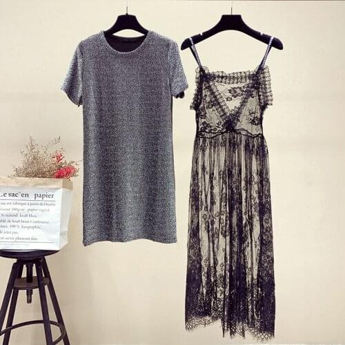 2019 New Fashion Spring Women Short Sleeve Dresses Summer Two Piece Patchwork Lace Dress Long Sexy Dress Clothing Vestidos WZ758