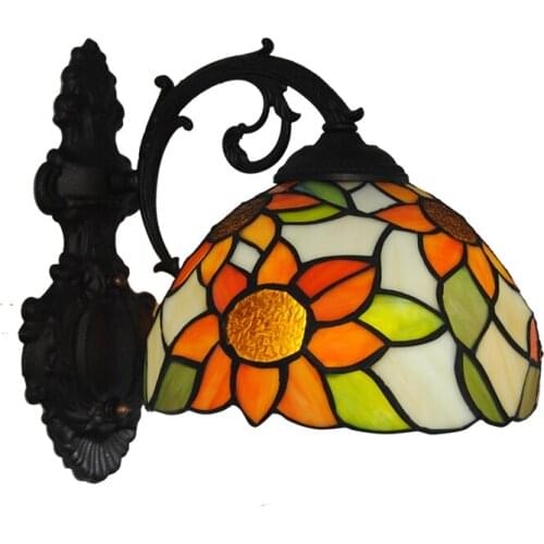 New Mediterranean Tiffany Style Sunflower Garden Wall Lamp Retro Stained Glass Stairs Bedroom Bedside Wall Light Lightings WL320
