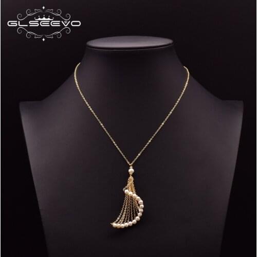 GLSEEVO Natural Freshwater Pearl Necklace Pendant Long Woman Long Necklace Wedding Party Exquisite Gift Collar GN0166