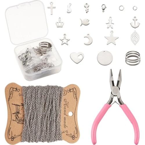 304 Stainless Steel Pendants and Cable Chains, Carbon Steel Jewelry Pliers, Alloy Lobster Claw Clasps DIY Jewelry Set