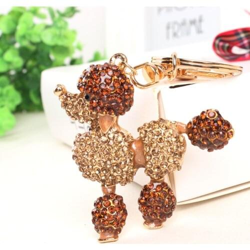 Hot Gold Poodle Dog Lovely Charm Pendant Rhinestone Crystal Purse Bag Car Key Ring Chain Women Jewelry Ornaments Gift