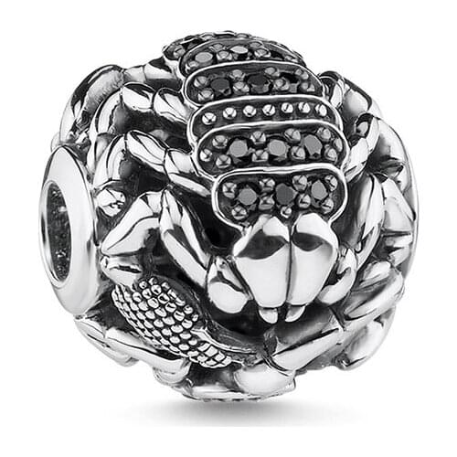 Silver Plated Black Zirconia Scorpion Beads, Punk Style DIY Karma Beads Jewelry Accessories Fit Necklace Bracelet for Women Men