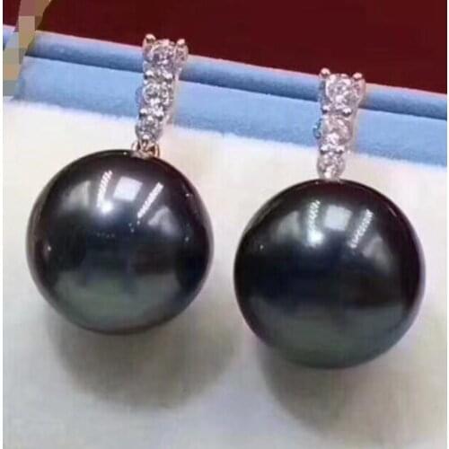 Noble jewelry 925 silver 9-10 MM natural black white Freshwater Pearls earrings