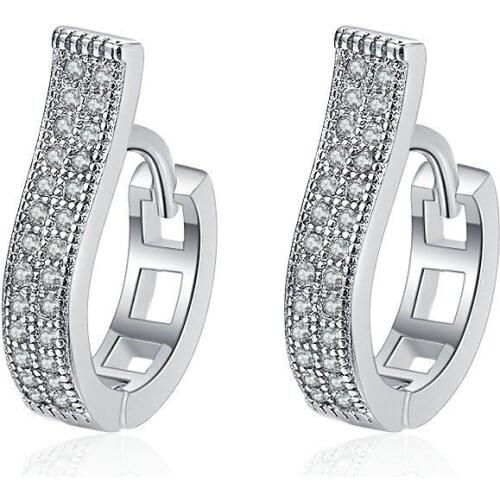 New Fashion Geometric Hoop Earrings For Women Two Row Crystal Zircon Stone Paved Tiny Huggies Female Trendy Earring Accessories