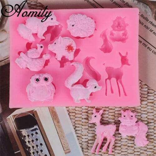 Aomily DIY Silicone Cake Molds Fox Hedgehog Owl Squirrel Animal Shaped Fondant Cake Mold Sugar Craft Chocolate Mould Baking Tool