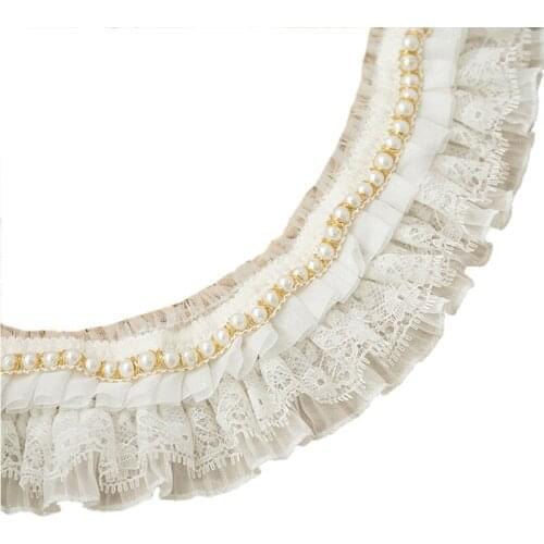 X3UE 1 Yard Wide Natural White Cloth Three Layer Lace Trim DIY Handmade Accessories Lace White Bead Lolita Dress Decor