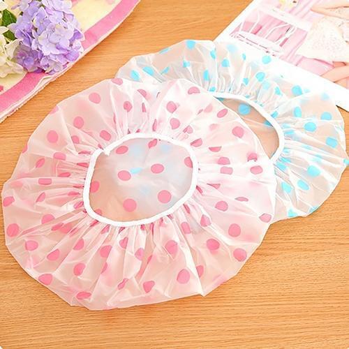 Lovely Dots Thickened Transparent Waterproof Shower Cap Bathroom Bathing Hat Hair Dyeing Cap Salon Hair Styling Tools