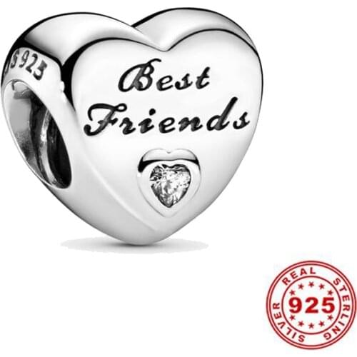 Hight Quality 925 Sterling Silver Beads Best Friends Heart Charm Fit Original Pandora Bracelets Women DIY Jewelry Making