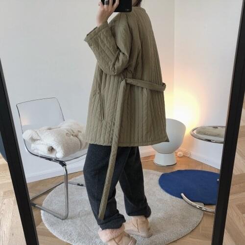 Women Coats Female Puffer Lady Padded Jacket Cozy Niche Design Lazy Round Neck Cotton-Padded Jacket Loose Belt Soft Warm Parkas