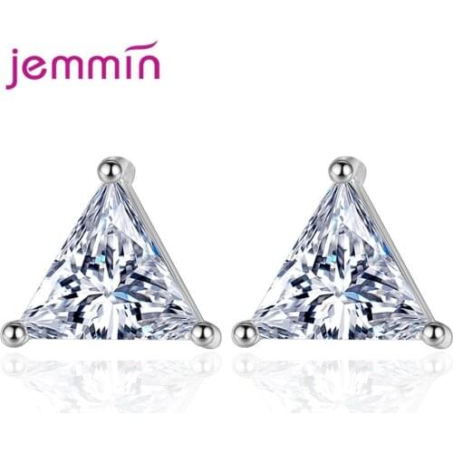 Trendy S925 Sterling Silver Jewelry for Women Wedding Club Party Geometric Style Triangle Cubic Zirconia Pendientes Earrings